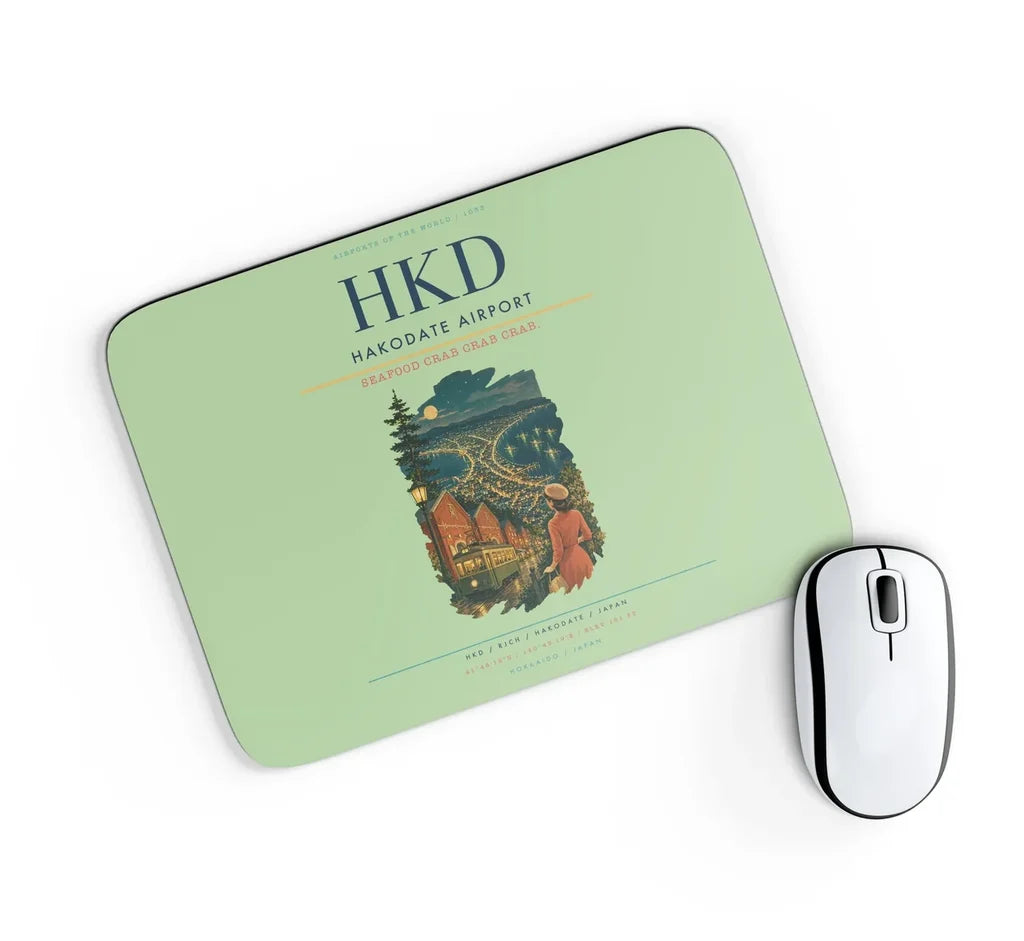 Hakodate Airport (HKD) design on light green rectangle mouse pad