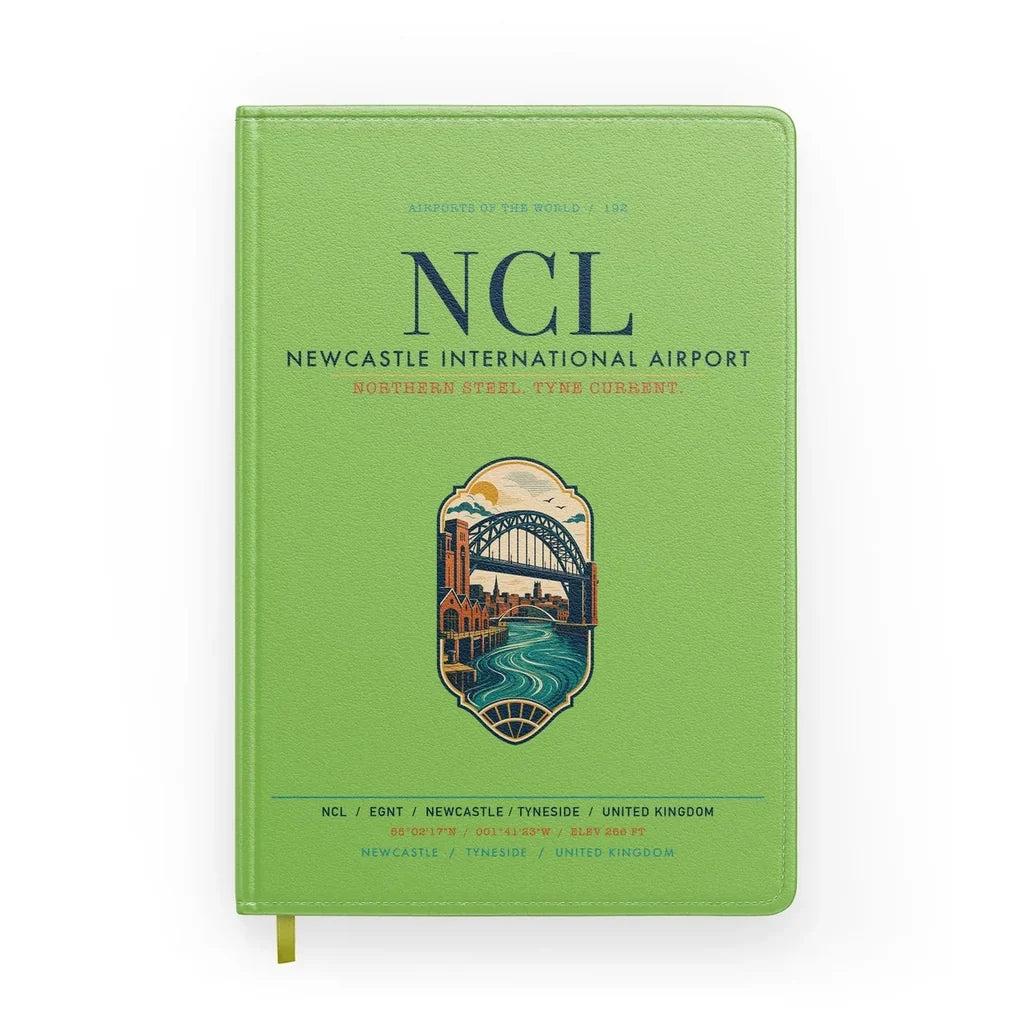 Newcastle International Airport (NCL) design on light green notebook