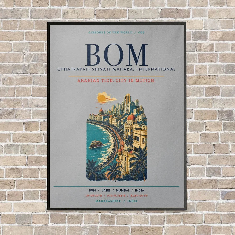 Chhatrapati Shivaji Maharaj International Airport Mumbai BOM vertical canvas print - framed - light gray background