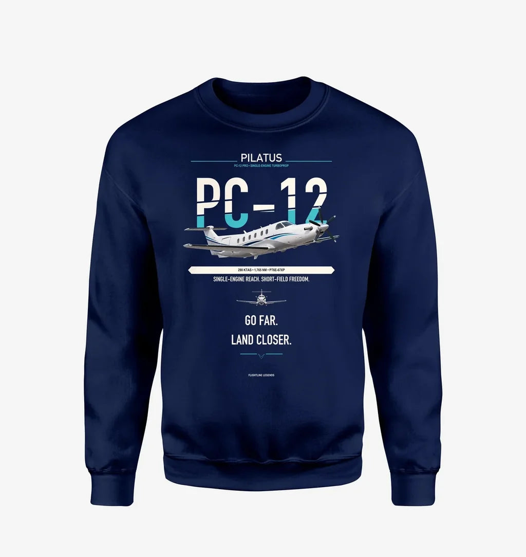 Pilatus PC-12 PRO design on navy blue sweatshirt