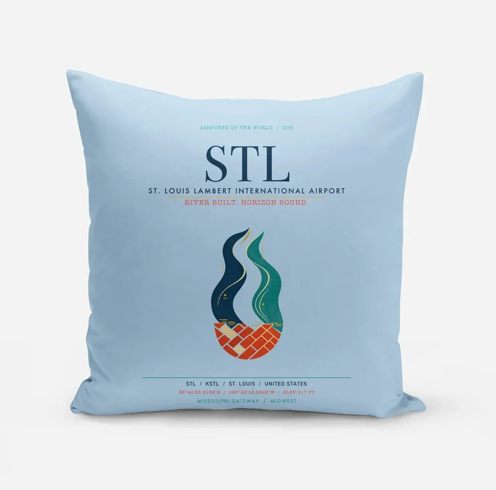 St. Louis Lambert International Airport (STL) design on light blue pillow