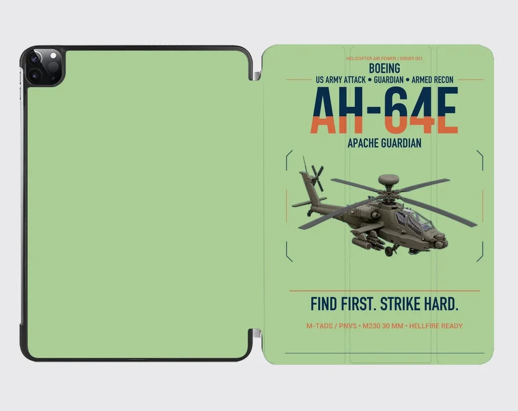Boeing AH-64E Apache Guardian design on light green ipad tablet case