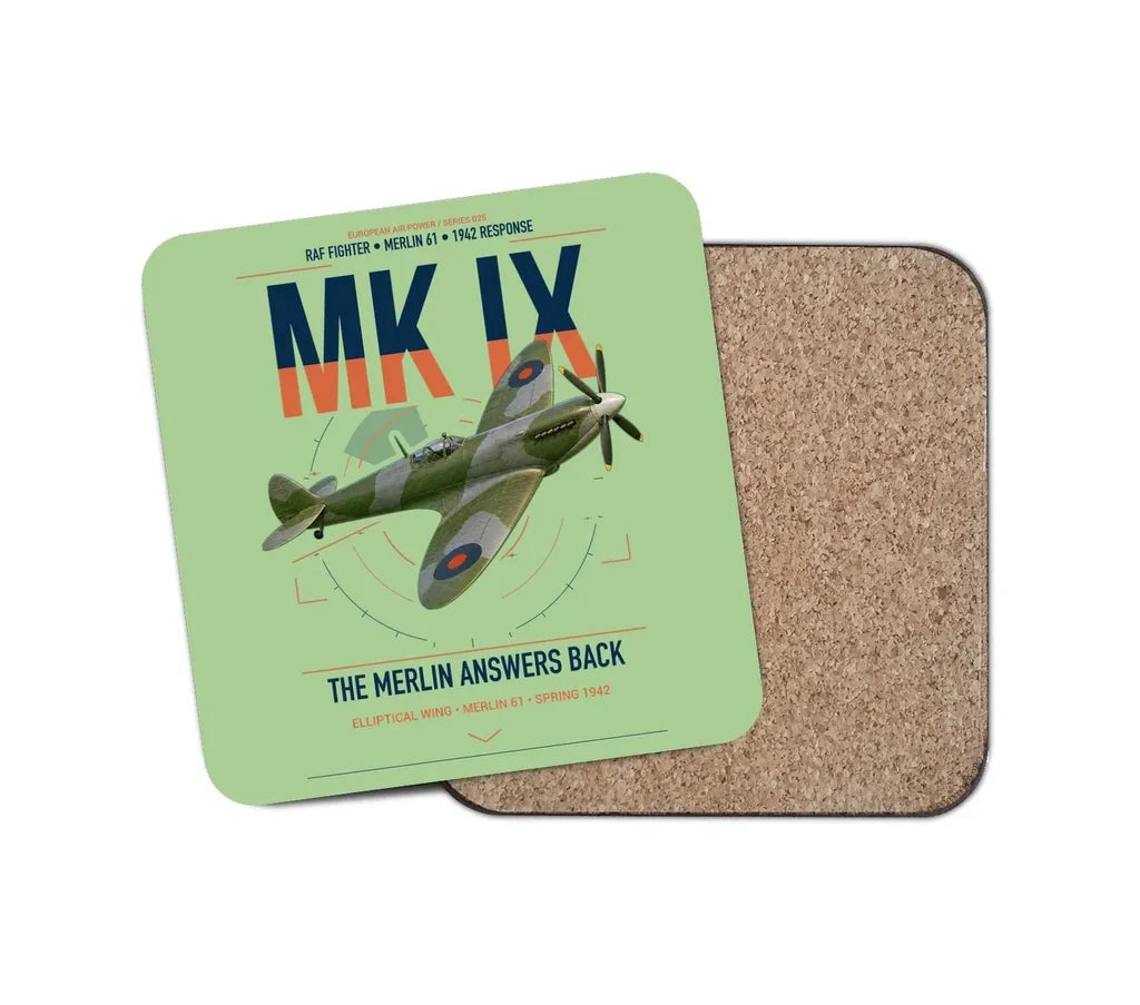 Supermarine Spitfire Mk IX design on light green 1 piece coaster