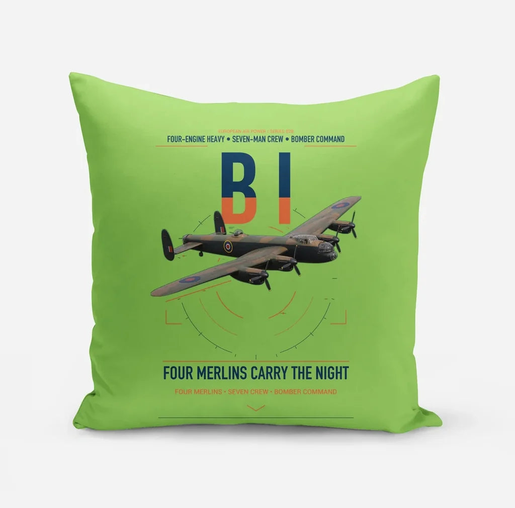Avro Lancaster B I design on light green pillow