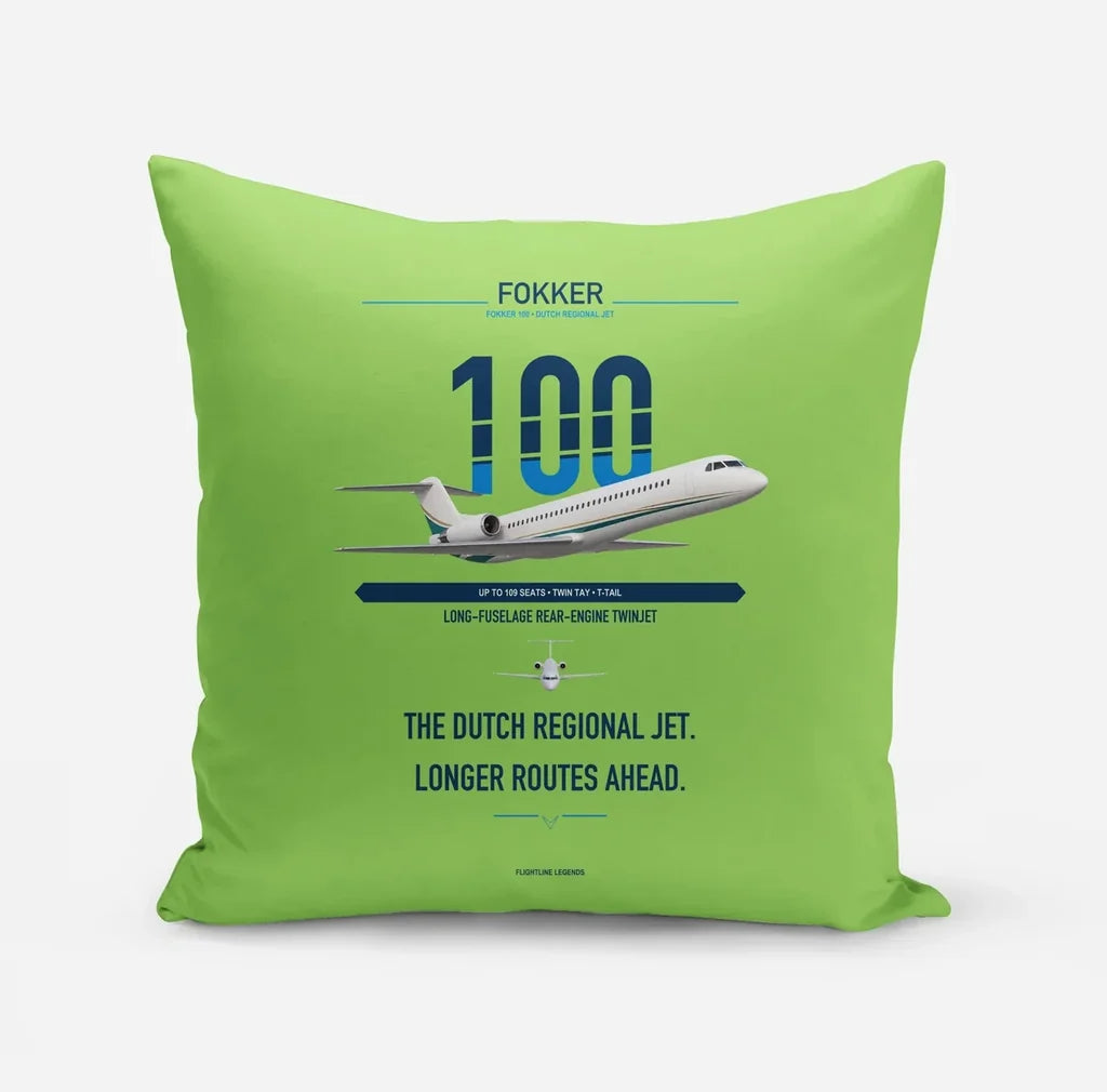 Fokker 100 design on light green pillow