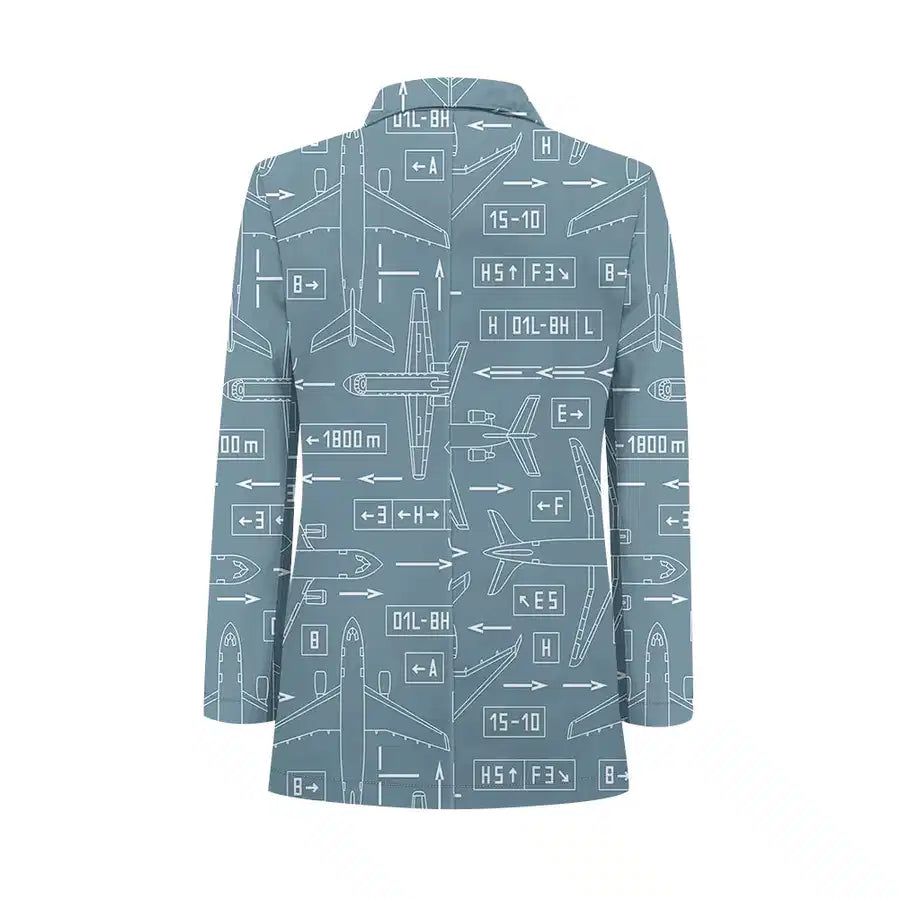 Jet Planes & Airport Signs Printed 3D Women Casual Blazer Suit