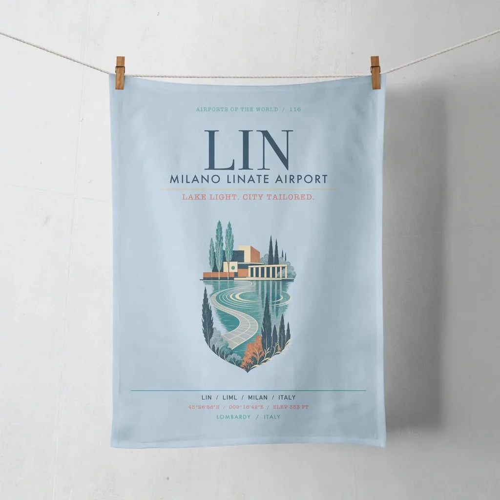 Milano Linate Airport (LIN) design on light blue towel