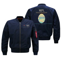 Thumbnail for Montpellier–Méditerranée Airport (MPL) design on blue bomber jacket