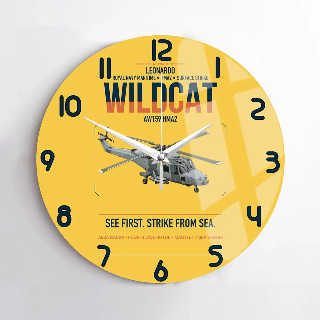 Leonardo AW159 Wildcat HMA2 design on yellow no frame wall clock