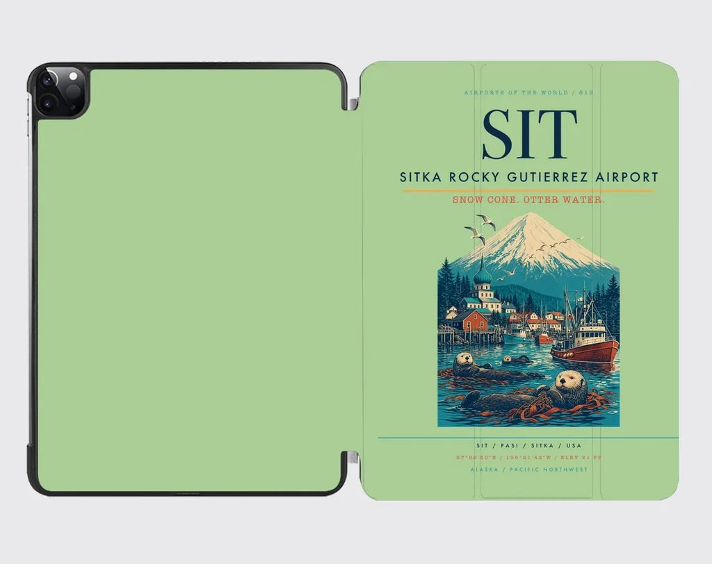 Sitka Rocky Gutierrez Airport (SIT) design on light green ipad tablet case