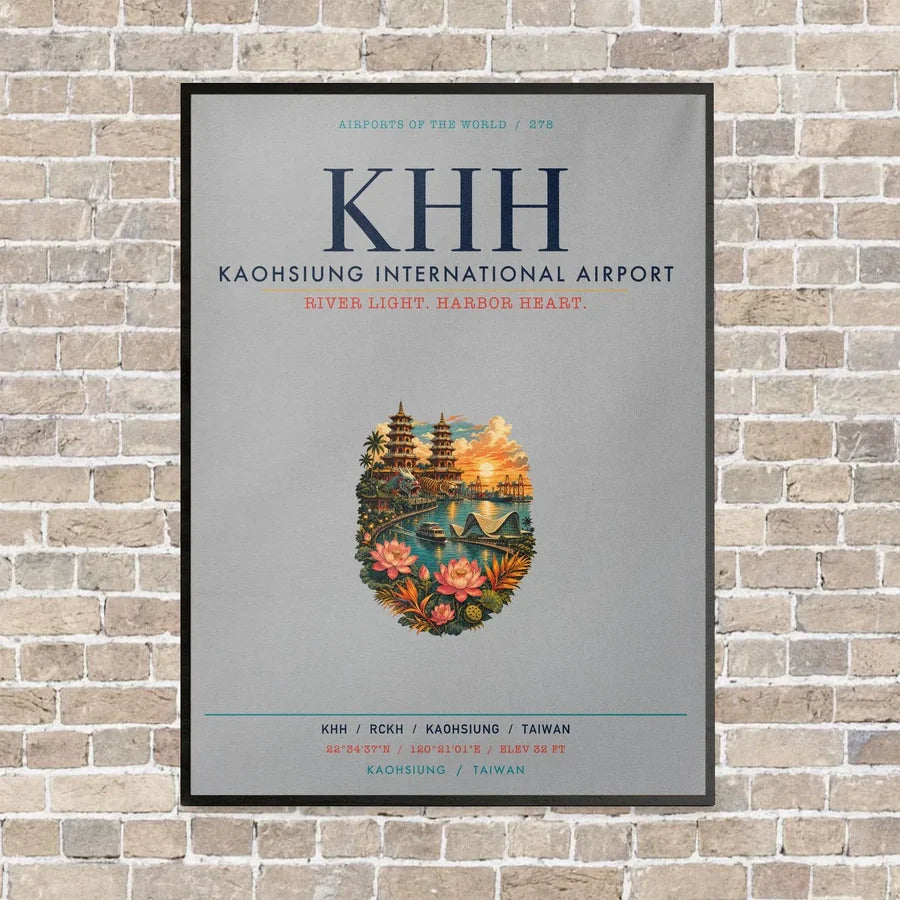 Kaohsiung International Airport KHH vertical canvas print - framed - light gray background