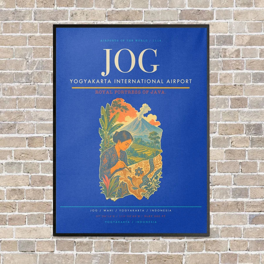 Yogyakarta International Airport JOG vertical canvas print - framed - blue background