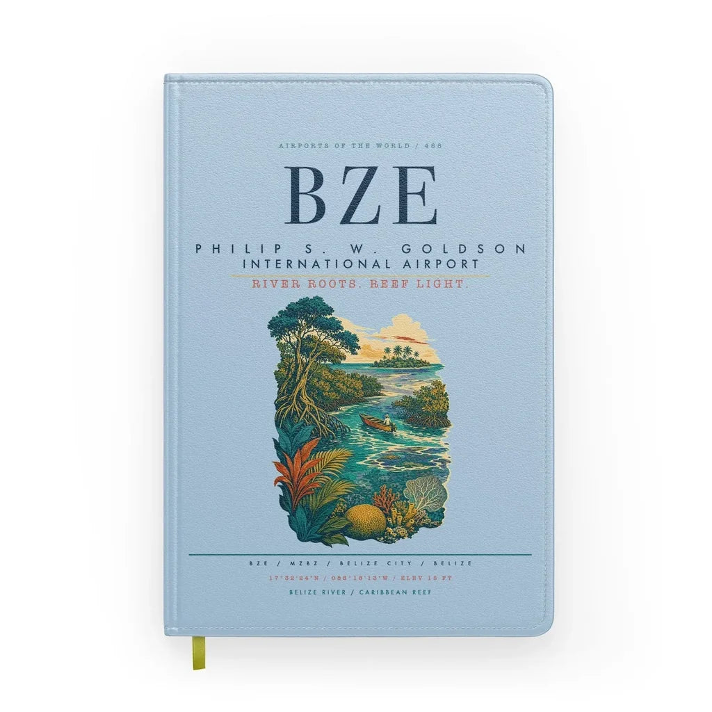 Philip S. W. Goldson International Airport (BZE) design on light blue notebook
