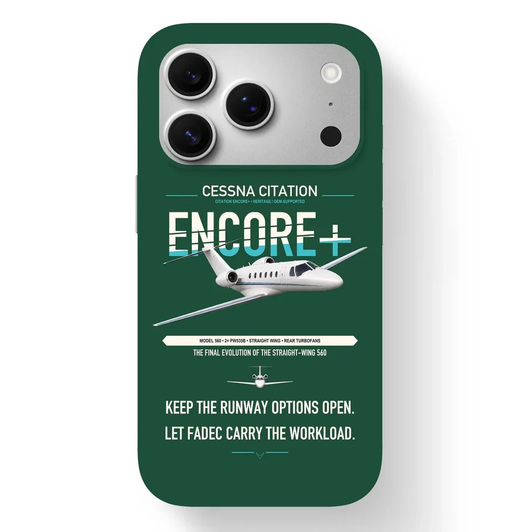 Cessna Citation Encore+ design on dark green magsafe iphone case, for iPhone 17 Pro