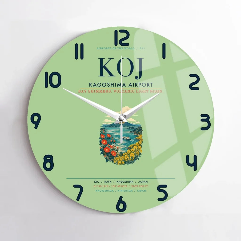 Kagoshima Airport (KOJ) design on light green no frame wall clock