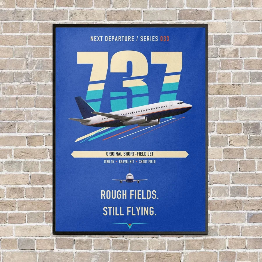 Boeing 737-200 vertical canvas print - framed - blue background