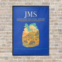 Thumbnail for Jamestown Regional Airport JMS vertical canvas print - framed - blue background