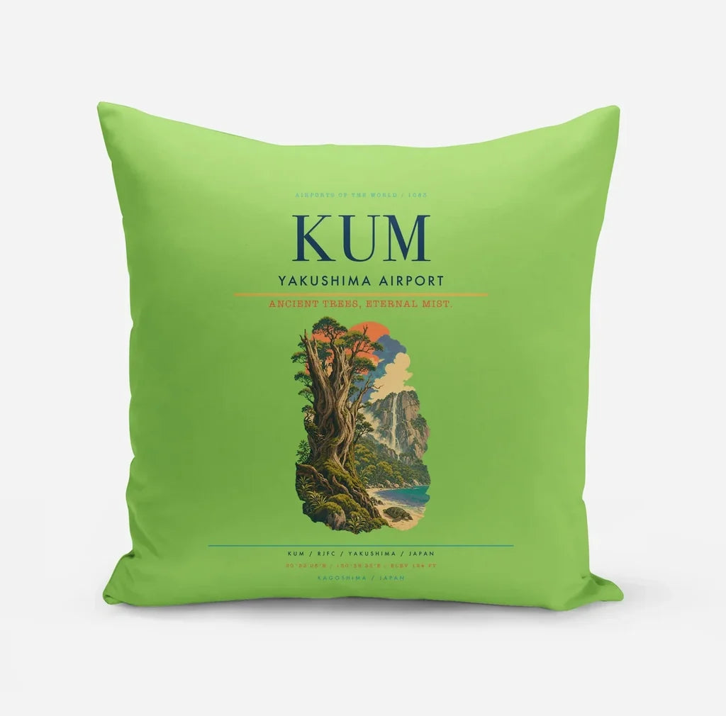 Yakushima Airport (KUM) design on light green pillow
