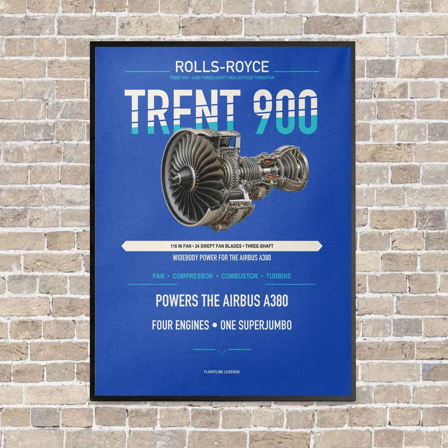 TRENT 900 vertical canvas print - framed - blue background