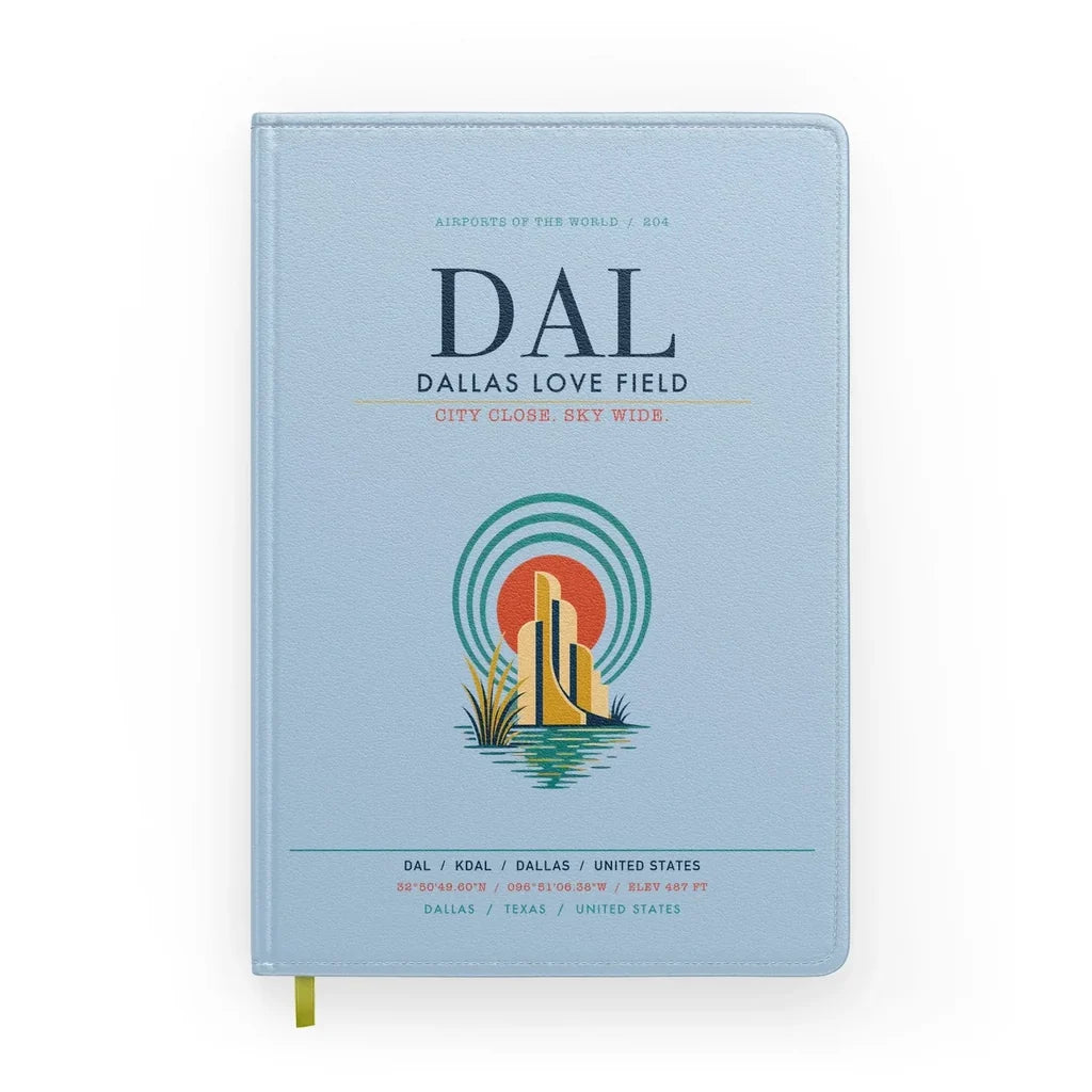 Dallas Love Field (DAL) design on light blue notebook
