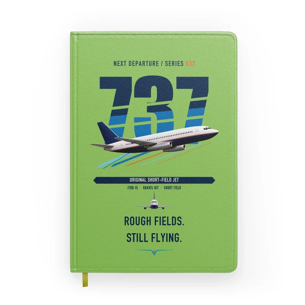 Boeing 737-200 design on light green notebook