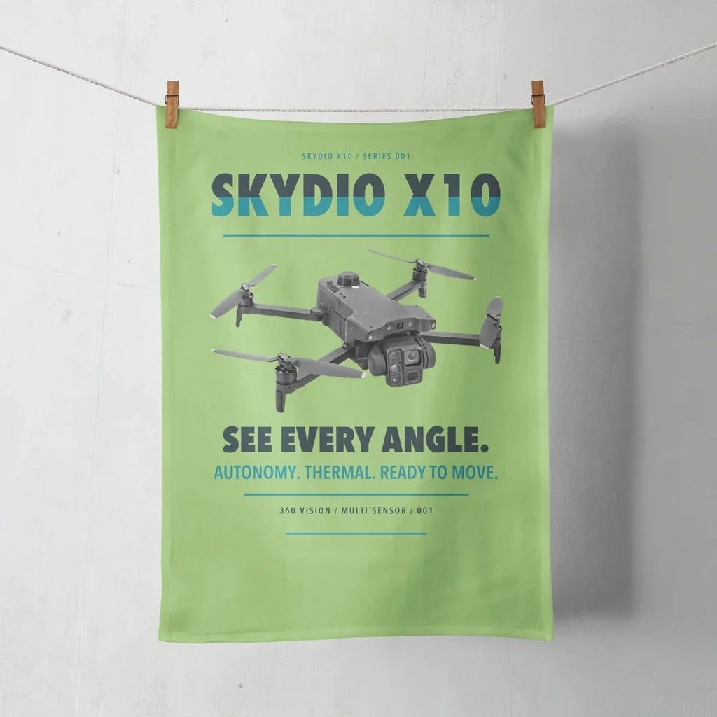Skydio X10 design on light green towel