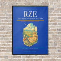 Thumbnail for Rzeszów-Jasionka Airport RZE vertical canvas print - framed - blue background