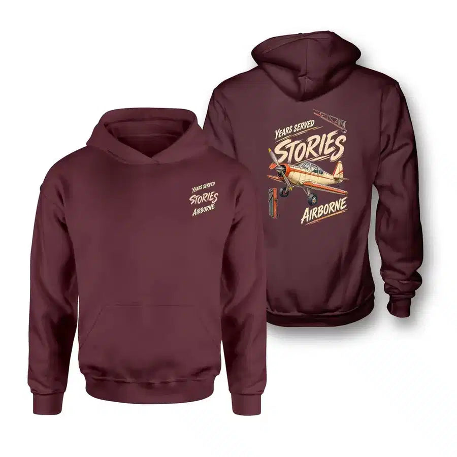 SIGNAL 582 - Years Served Stories Airborne - Double-Side Hoodie design on dark red double side hoodie