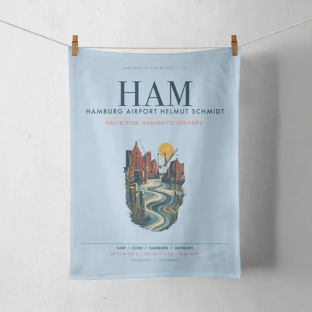 Hamburg Airport Helmut Schmidt (HAM) design on light blue towel