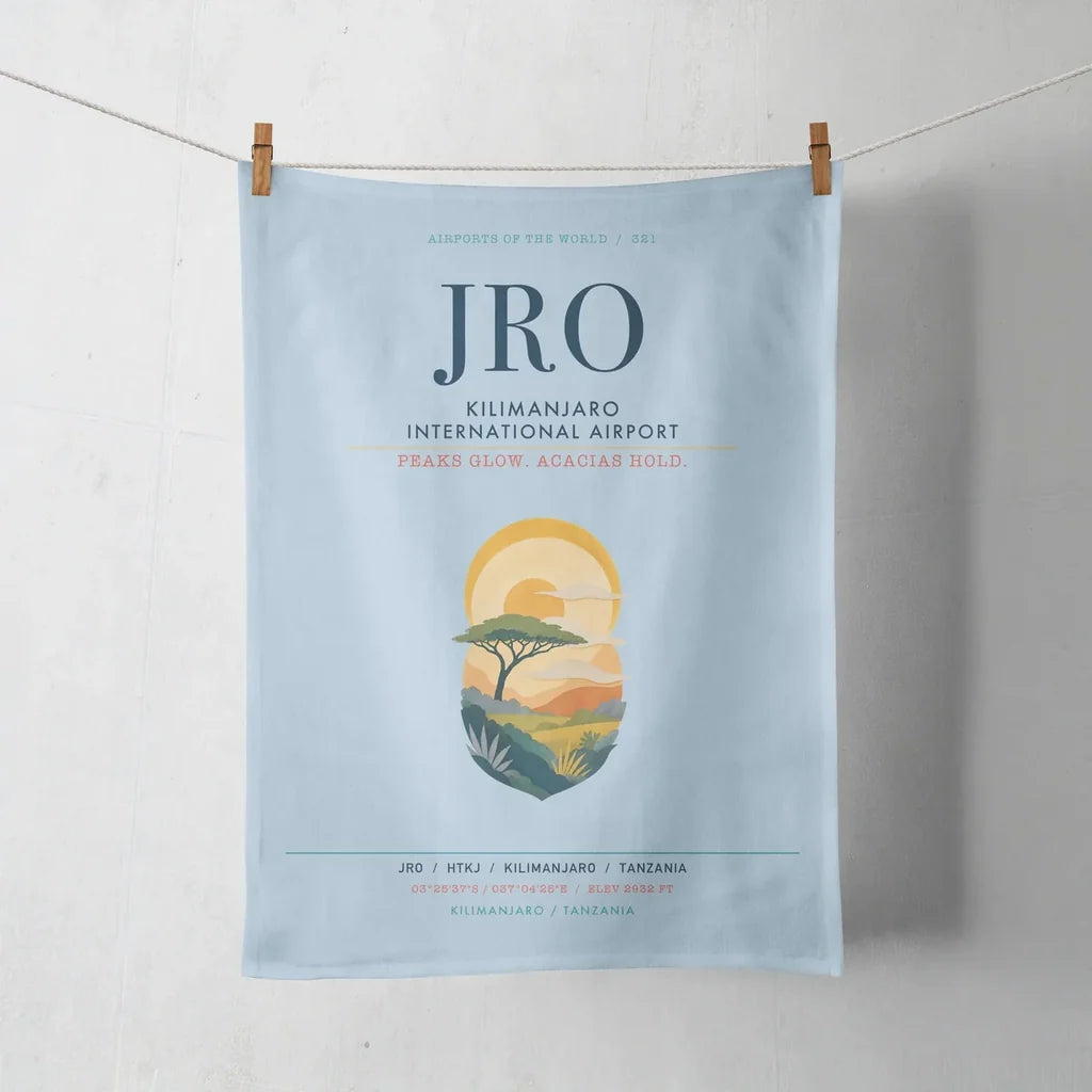 Kilimanjaro International Airport (JRO) design on light blue towel