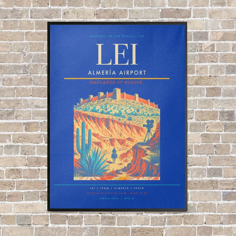 Almería Airport LEI vertical canvas print - framed - blue background