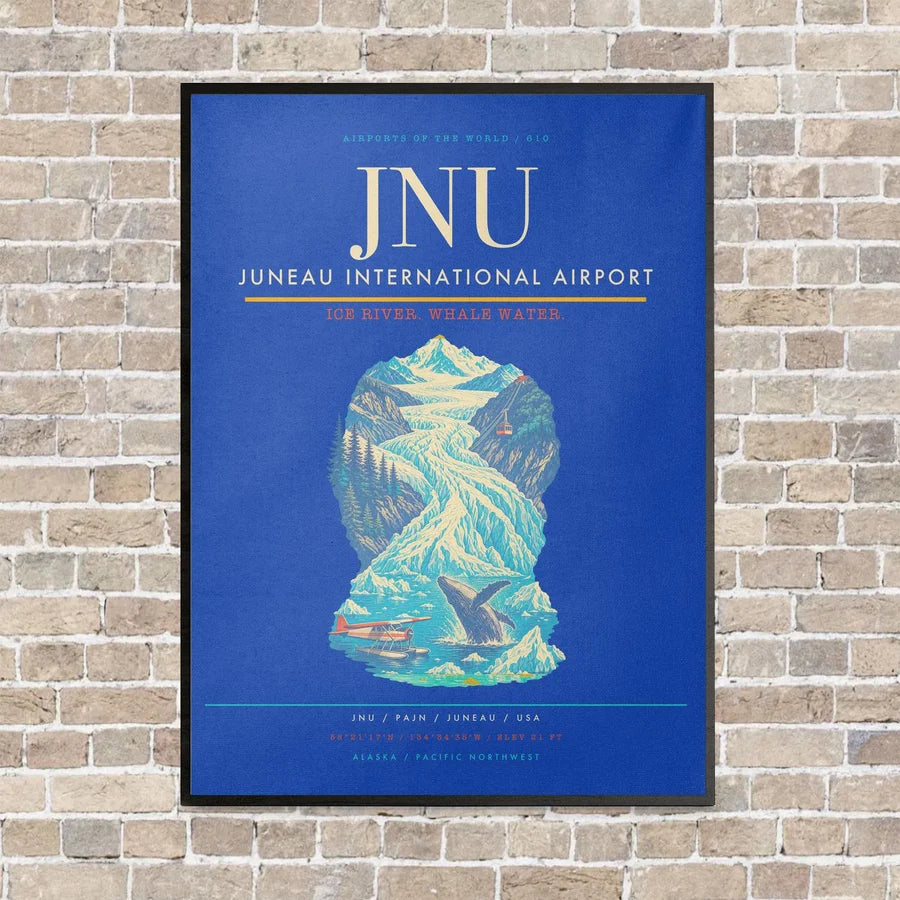 Juneau International Airport JNU vertical canvas print - framed - blue background
