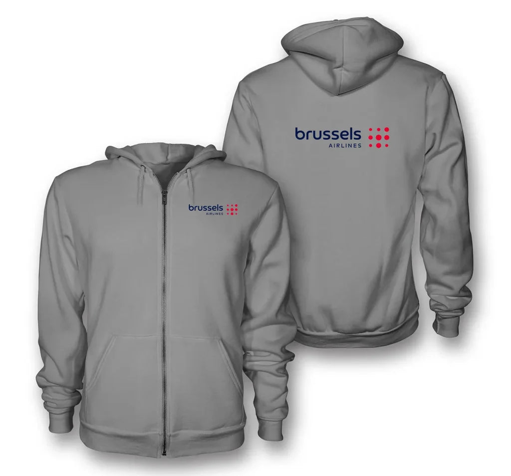 Brussels Airlines logo on gray zipped hoodie