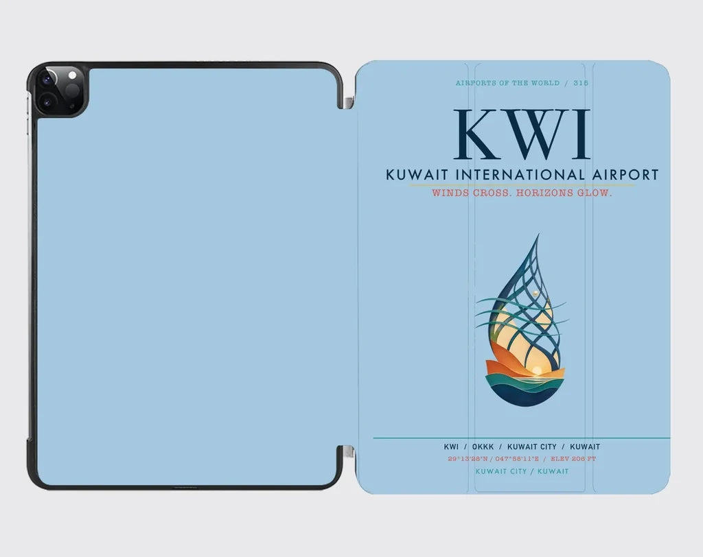 Kuwait International Airport (KWI) design on light blue ipad tablet case