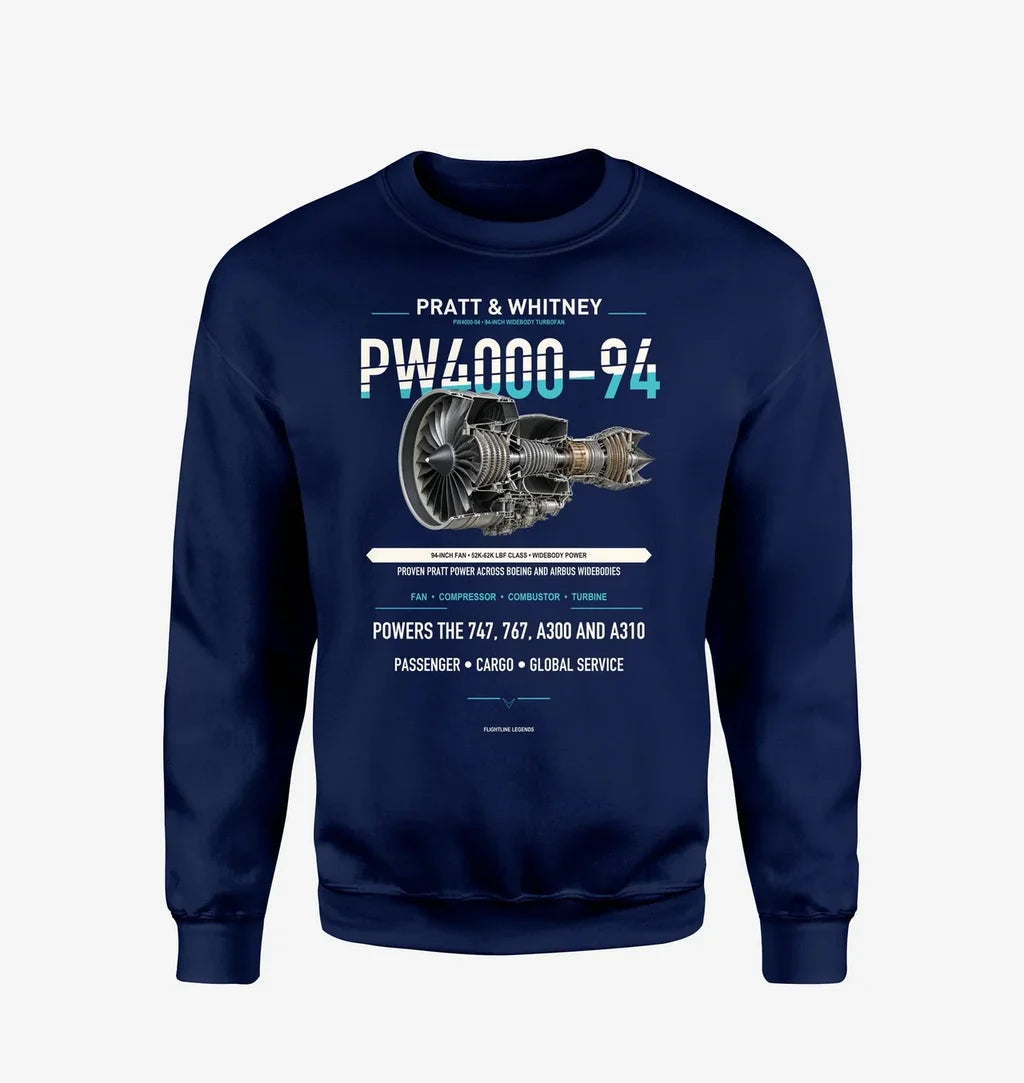 PW4000-94 design on navy blue sweatshirt