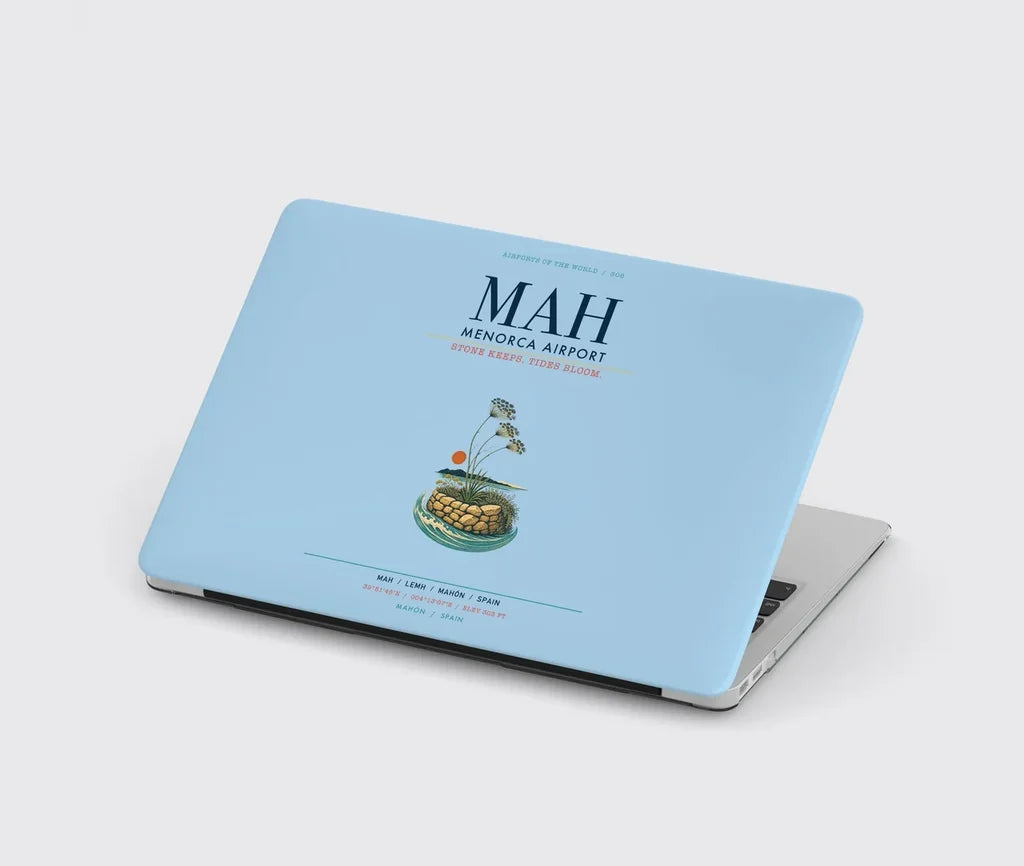 Menorca Airport (MAH) design on light blue MacBook case