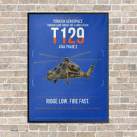 Thumbnail for Turkish Aerospace T129 ATAK Phase 2 vertical canvas print - framed - blue background