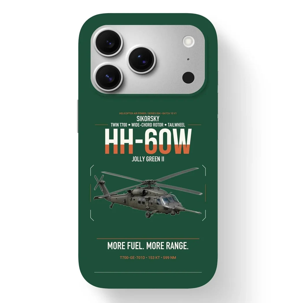 Sikorsky HH-60W Jolly Green II design on dark green magsafe iphone case, for iPhone 17 Pro