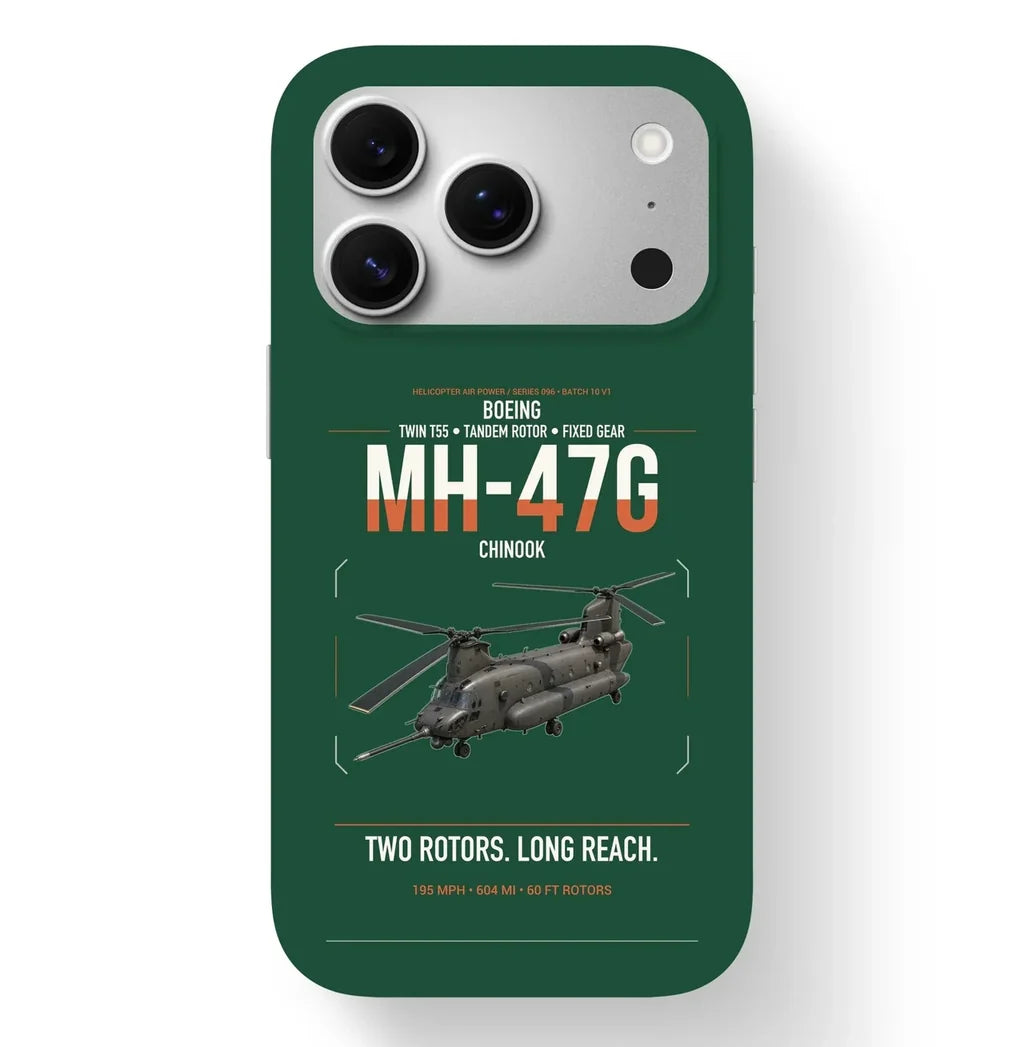 Boeing MH-47G Chinook design on dark green magsafe iphone case, for iPhone 17 Pro