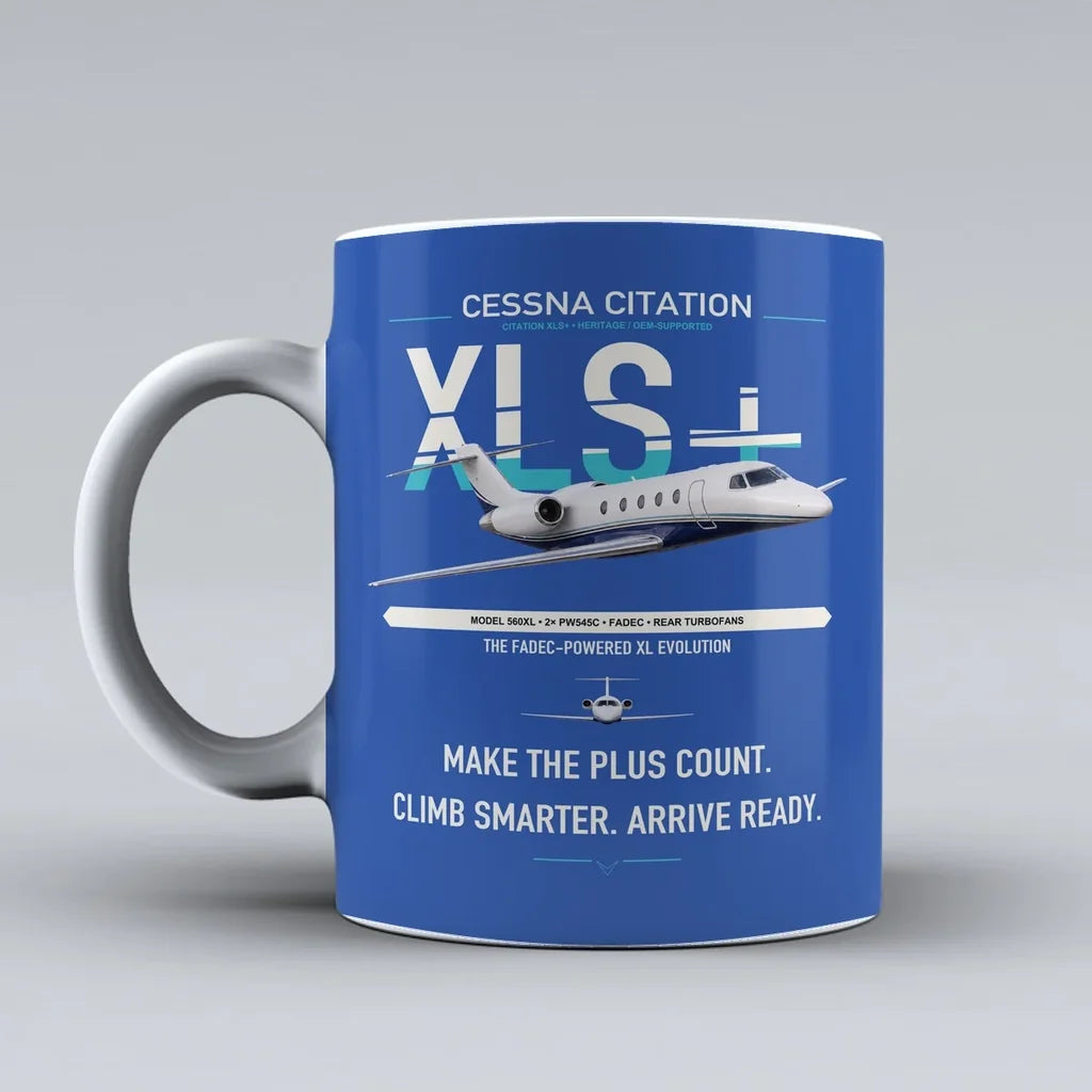 Cessna Citation XLSPlus design on blue ceramic mug, double-side print