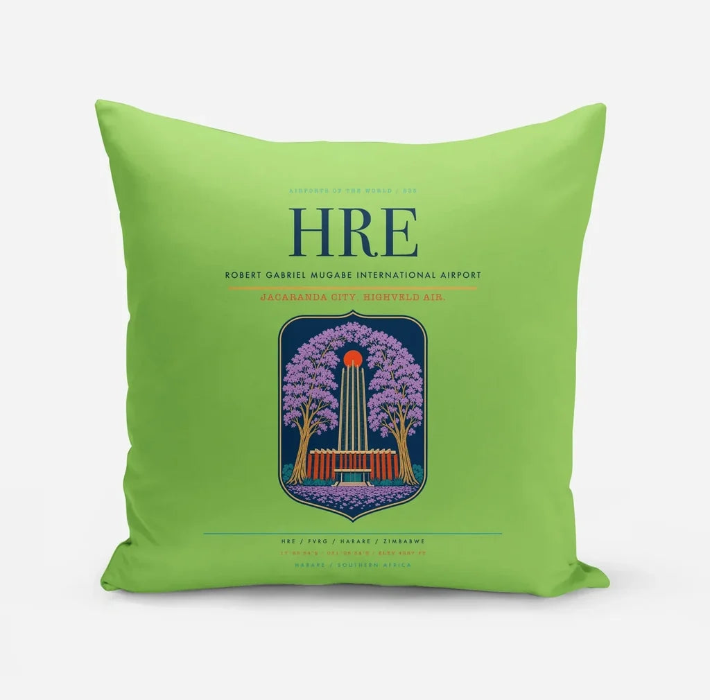 Robert Gabriel Mugabe International Airport (HRE) design on light green pillow