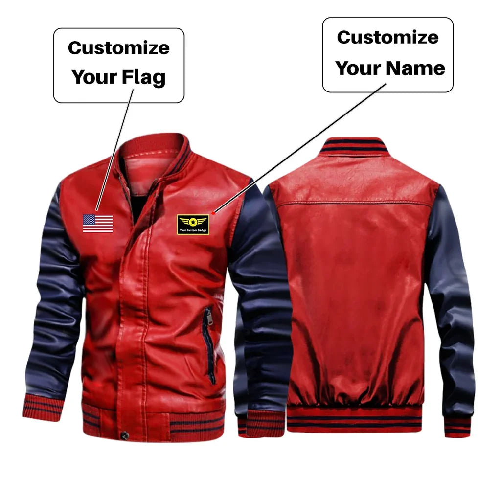 Customisable Flag & Name Stylish Leather Bomber Jacket - view 4