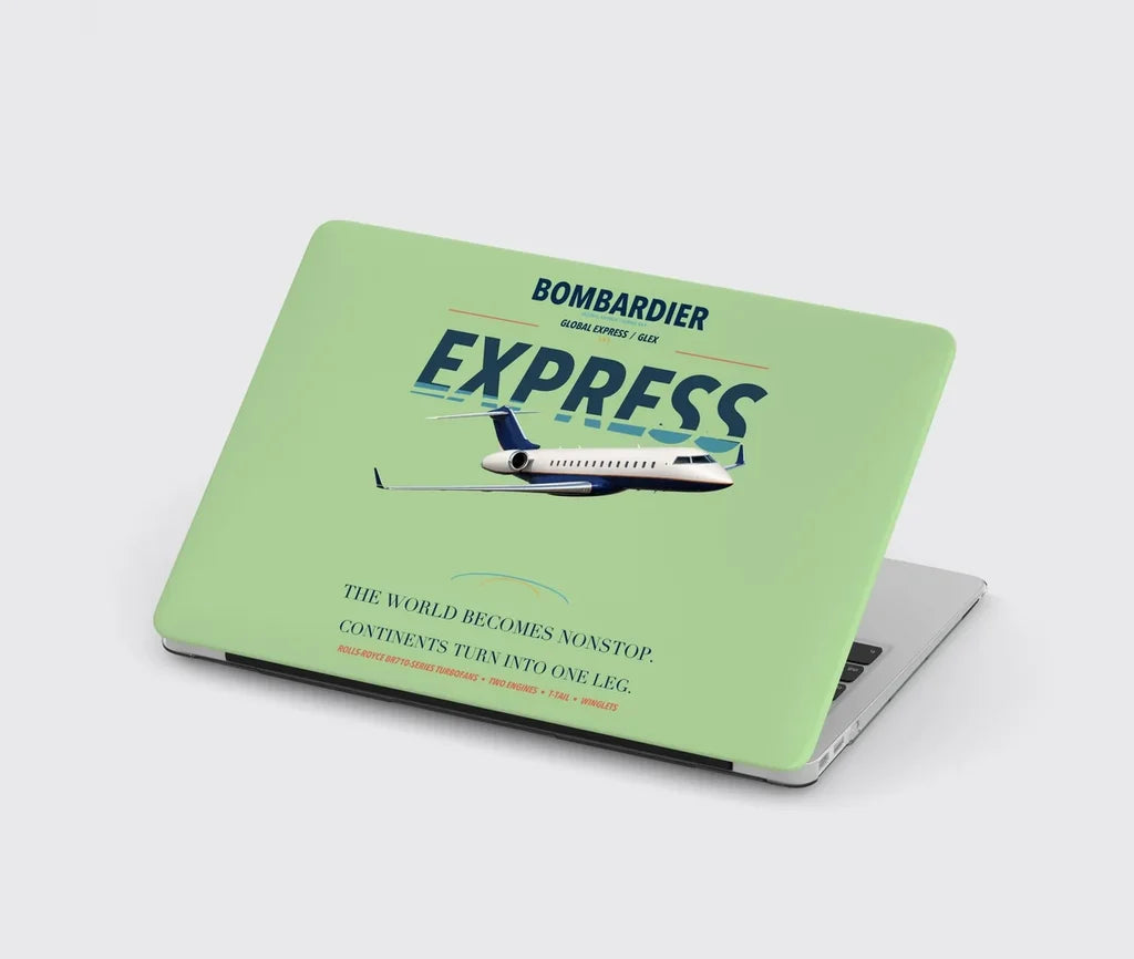 Bombardier Global Express design on light green MacBook case