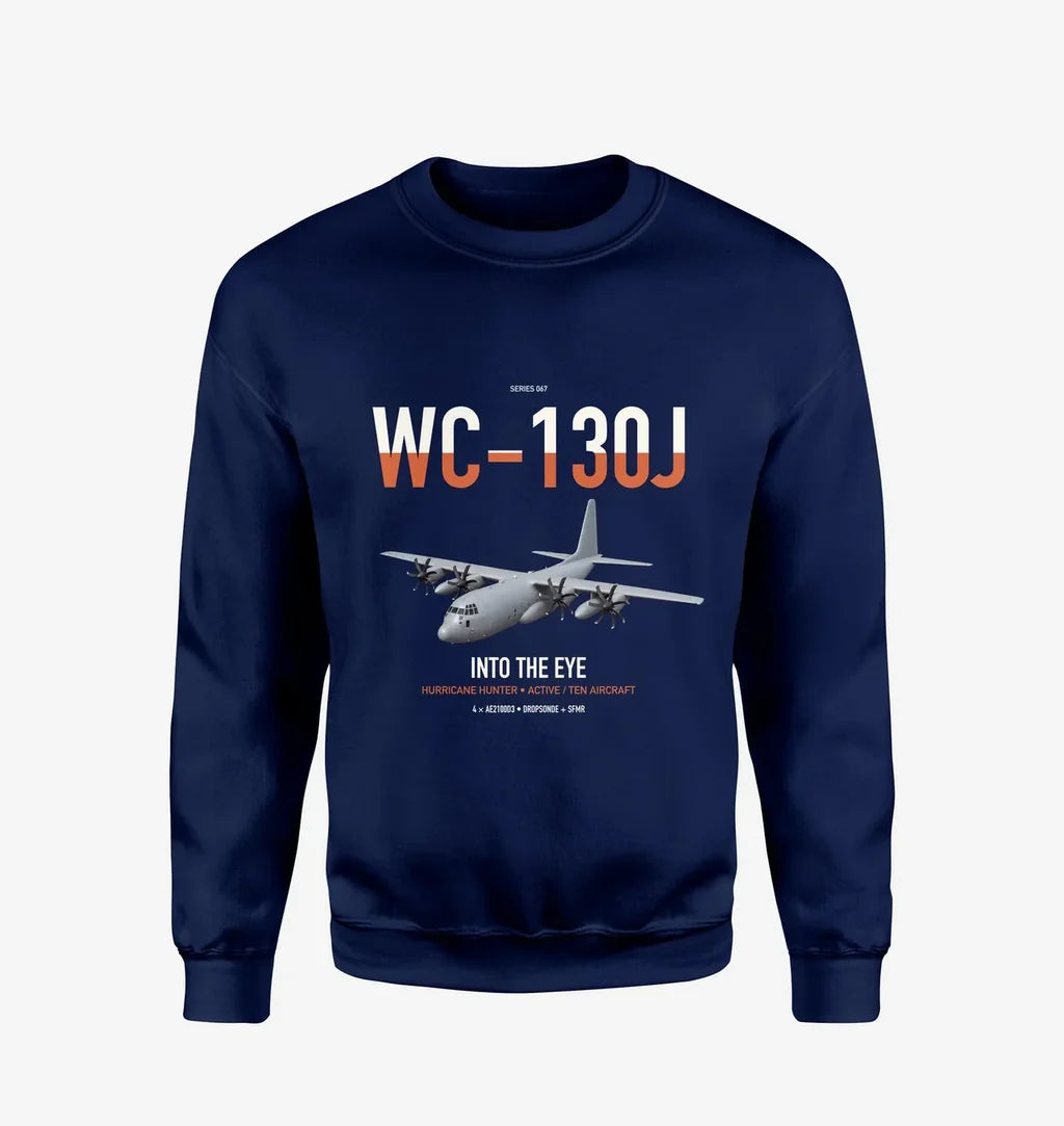 WC-130J Hurricane Hunter design on navy blue sweatshirt