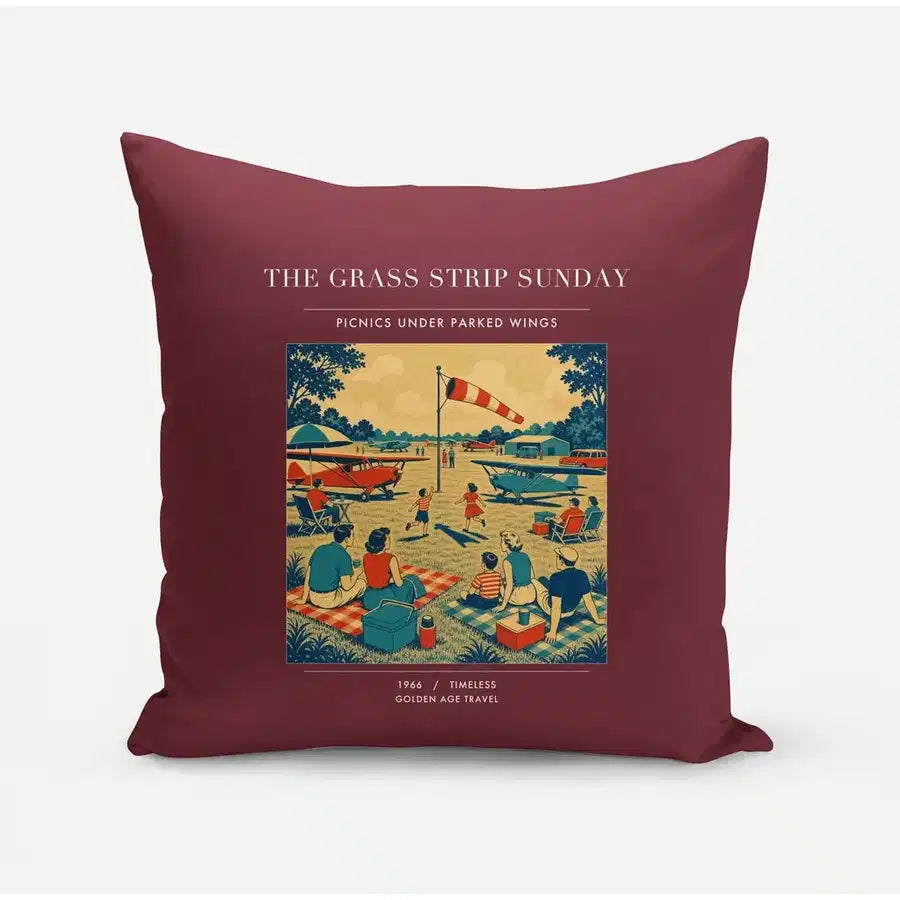 VINTAGE G4241 - The Grass Strip Sunday - Designed Pillows design on darkred