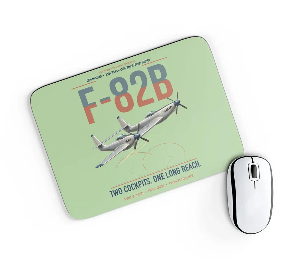 F-82B Twin Mustang design on light green rectangle mouse pad