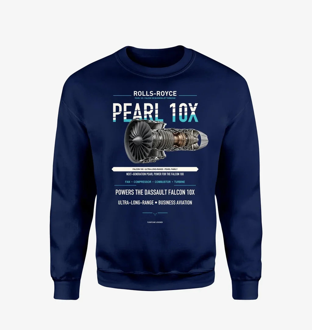 PEARL 10X design on navy blue sweatshirt