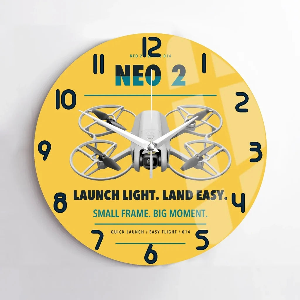 DJI Neo 2 design on yellow no frame wall clock