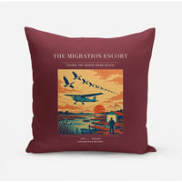 Thumbnail for VINTAGE G4448 - The Migration Escort - Designed Pillows design on darkred