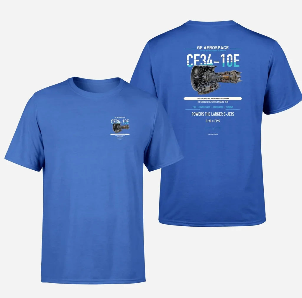 CF34-10E design on blue t shirt